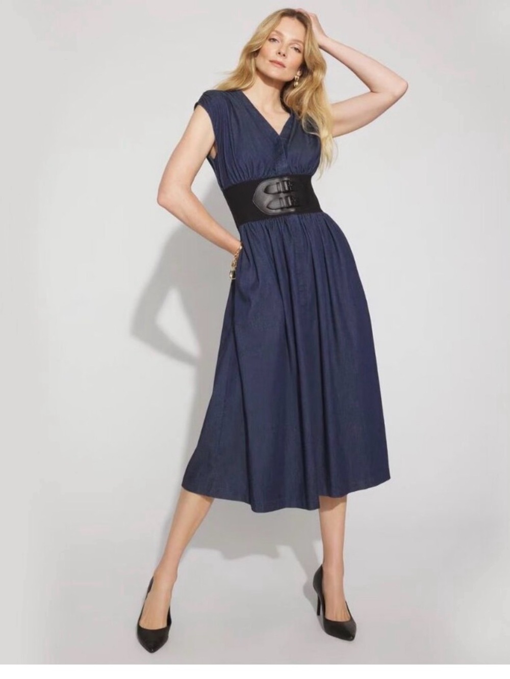 WHBM Tencel Belted Denim Midi Dress 4